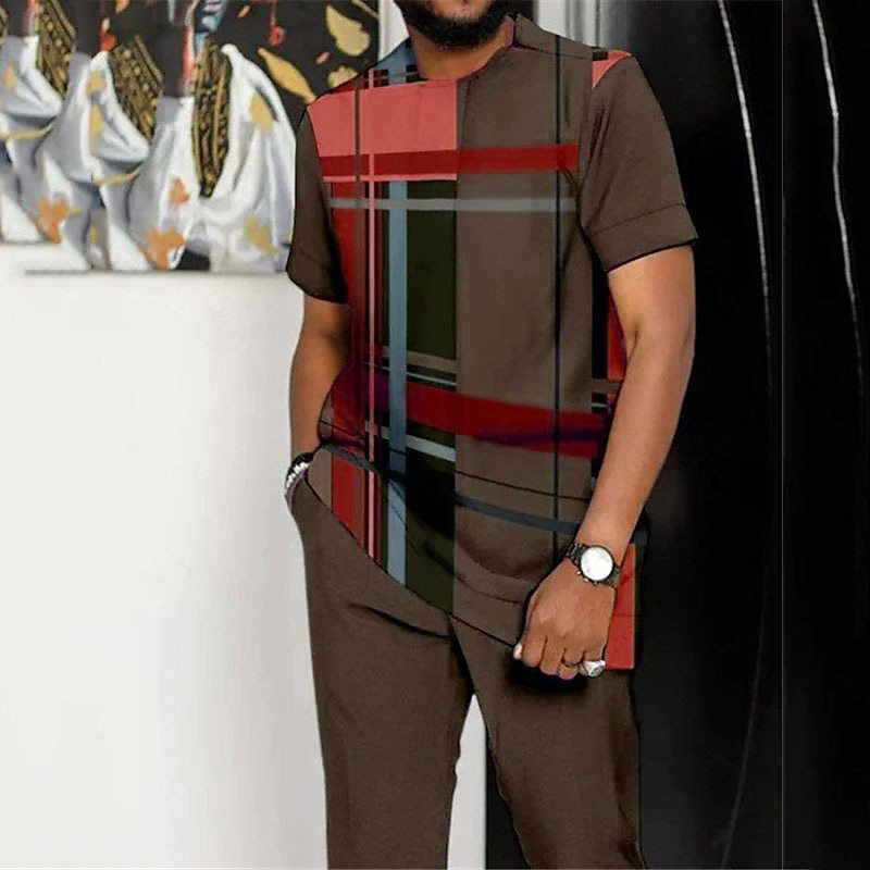 Men's Printed Color Block Pattern Sports Leisure Lining Suit
