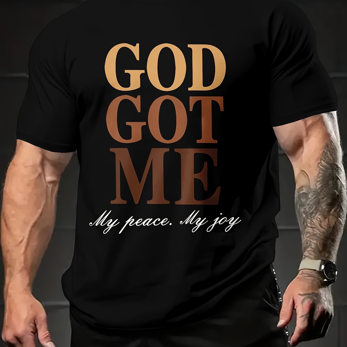 Emperor Guards Me, Men's Letter Printed Round Neck Short Sleeved T-shirt, Casual Summer Daily Wear And Vacation Resort T-shirt