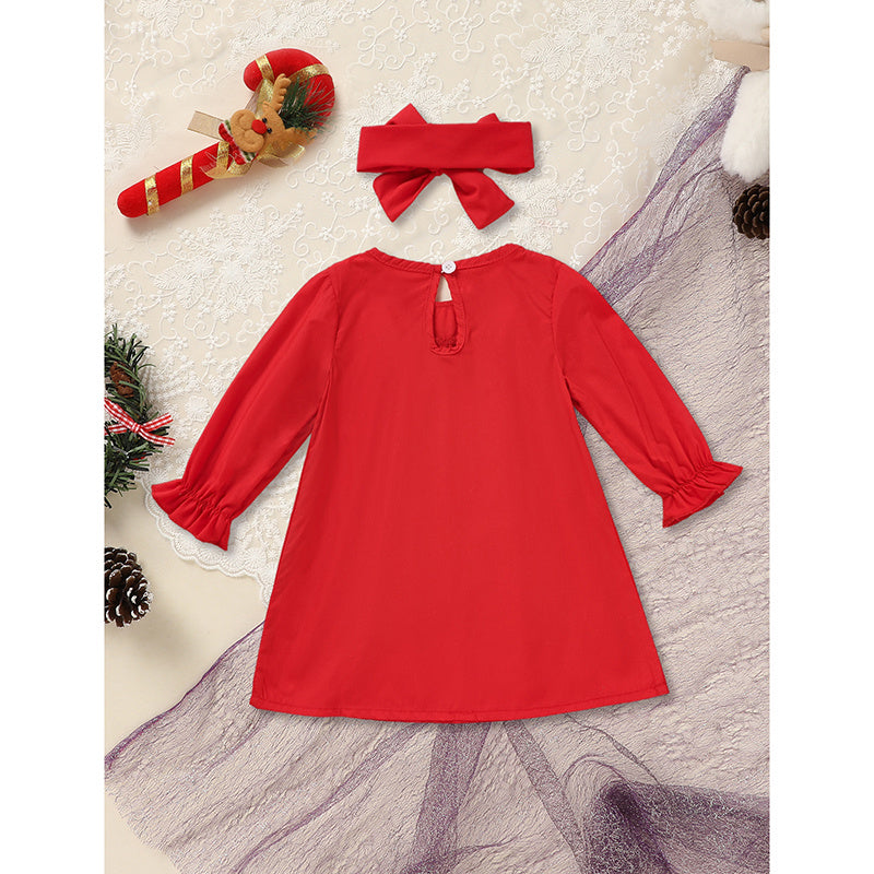 Toddler Kids Baby Girls Christmas Dress Christmas Wreath Embroidered Party Dresses With Headband