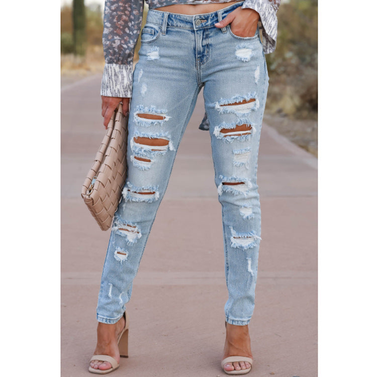 Women's Skinny Pants Cotton Trousers With Holes