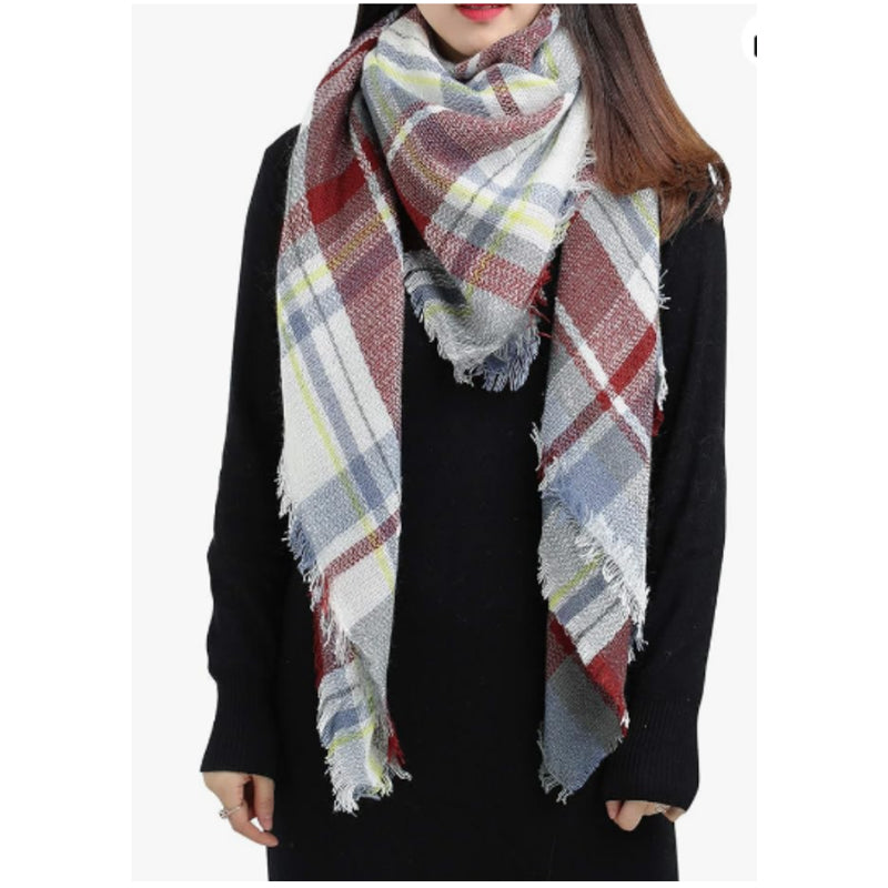 59 X 59in Brown Womens Scarf Plaid Tassel Soft Warm Blanket Scarves