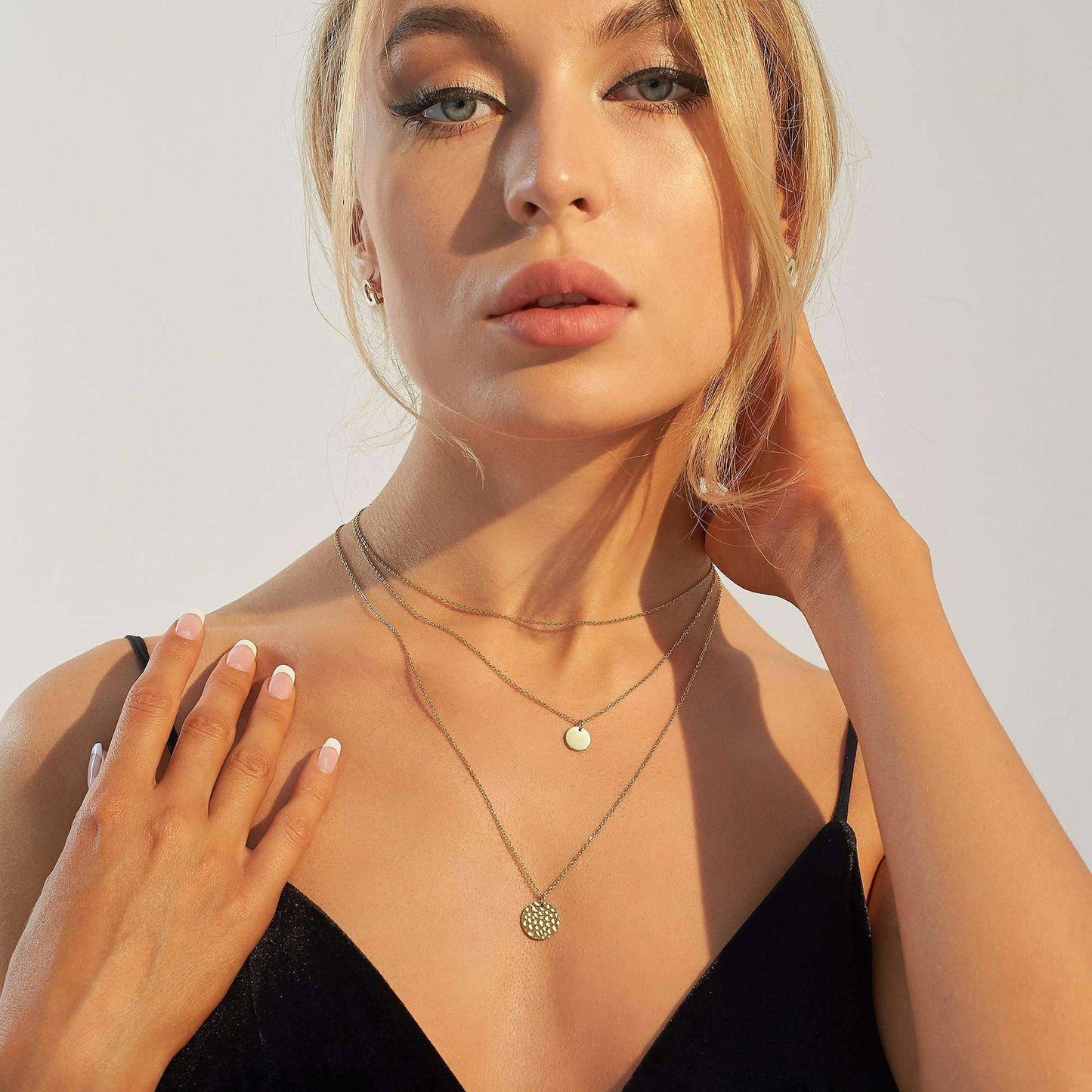 Gold Layered Choker Necklace 14K Gold Plated Bar Coin Charm Pendant Neckalce Delicate Multilayer Choker Necklaces For Women