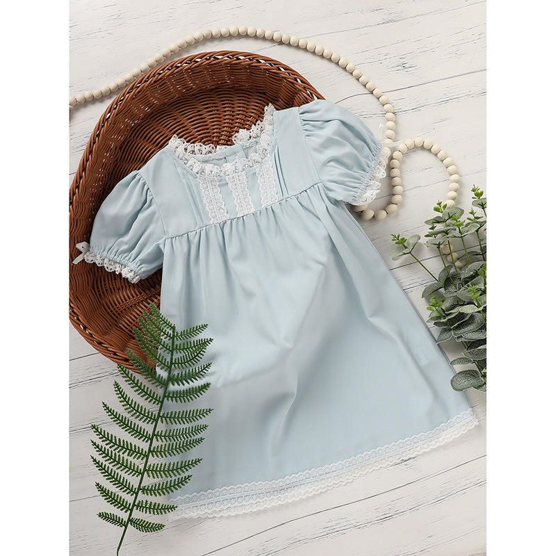 Toddler Girls Dress, Summer Lace Trim Puff Short Sleeves Crew Neck Princess Party Dress