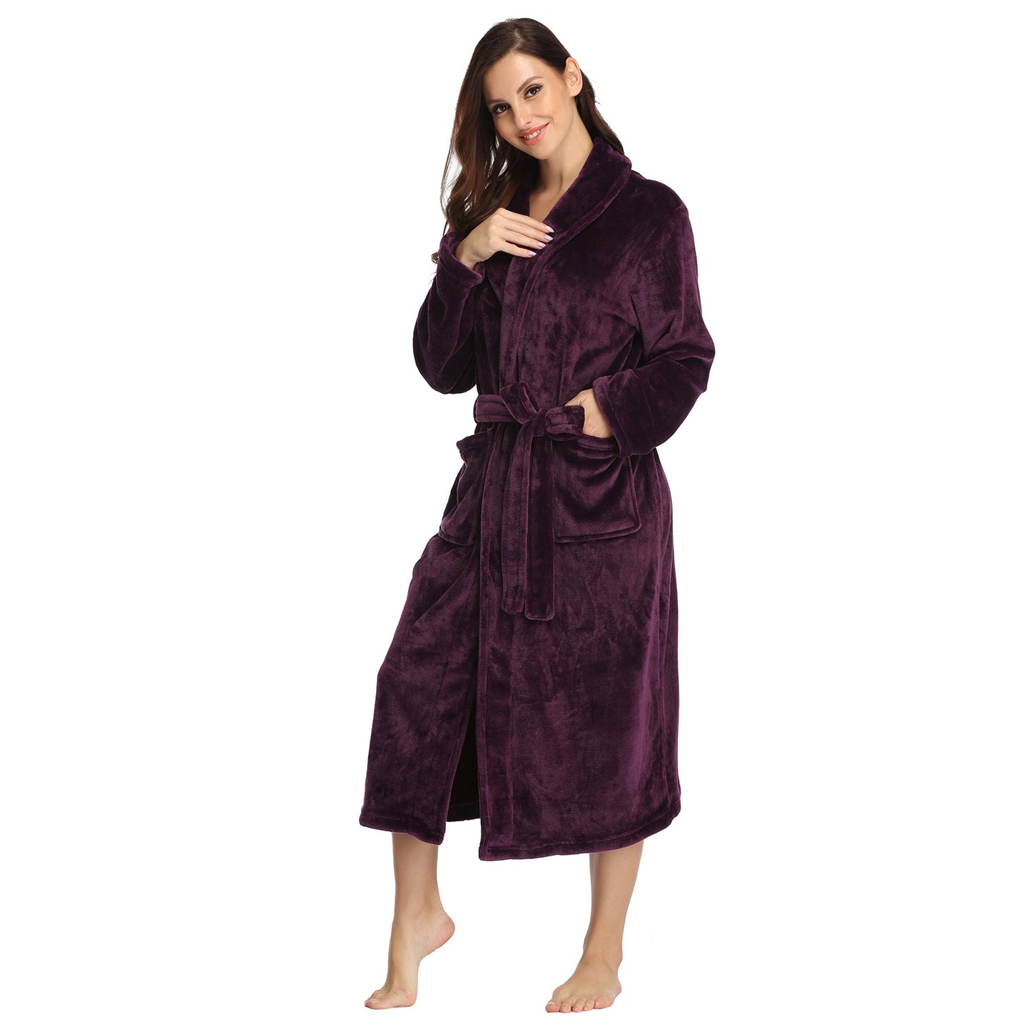 RONGTAI Womens Bathrobe Ladies Fleece Plush Warm Long Robes Fleece Nightgown Sleepwear