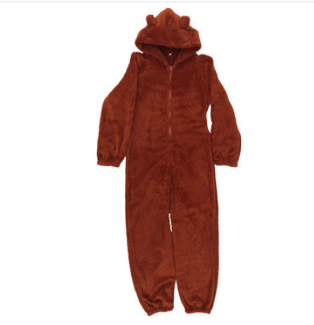 Women'S Plush Thick Plush Plush Jumpsuit Hooded Pajamas Parent-Child Wear