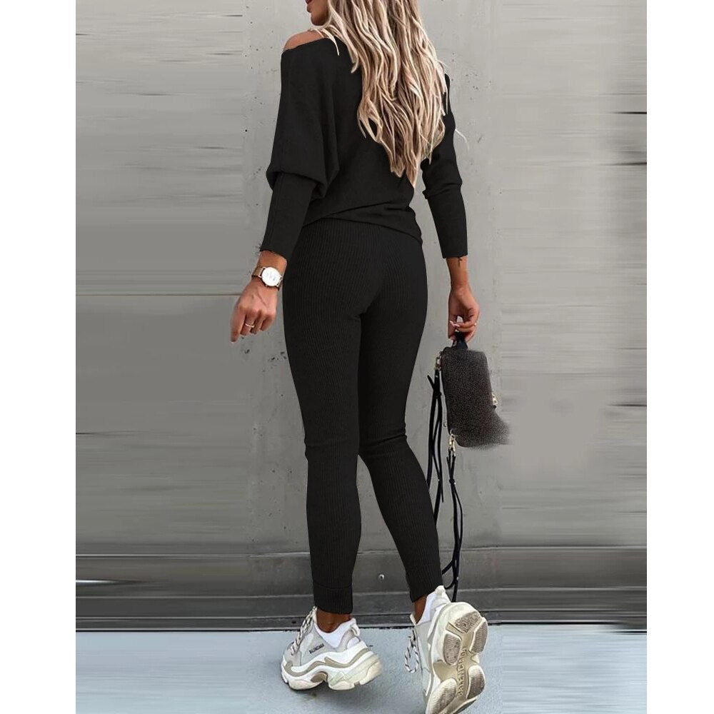 Solid Casual Lace Up Slant Shoulder Sports Pants Long Suit