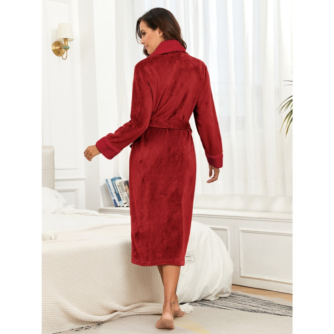 RONGTAI Womens Bathrobe Ladies Fleece Plush Warm Long Robes Fleece Nightgown Sleepwear