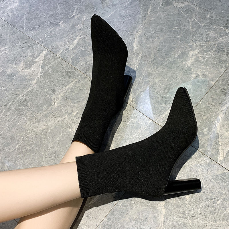 Single Boot High Heel Tide Stretch Knit Socks Boots Thick Heel Thick Heel Boots