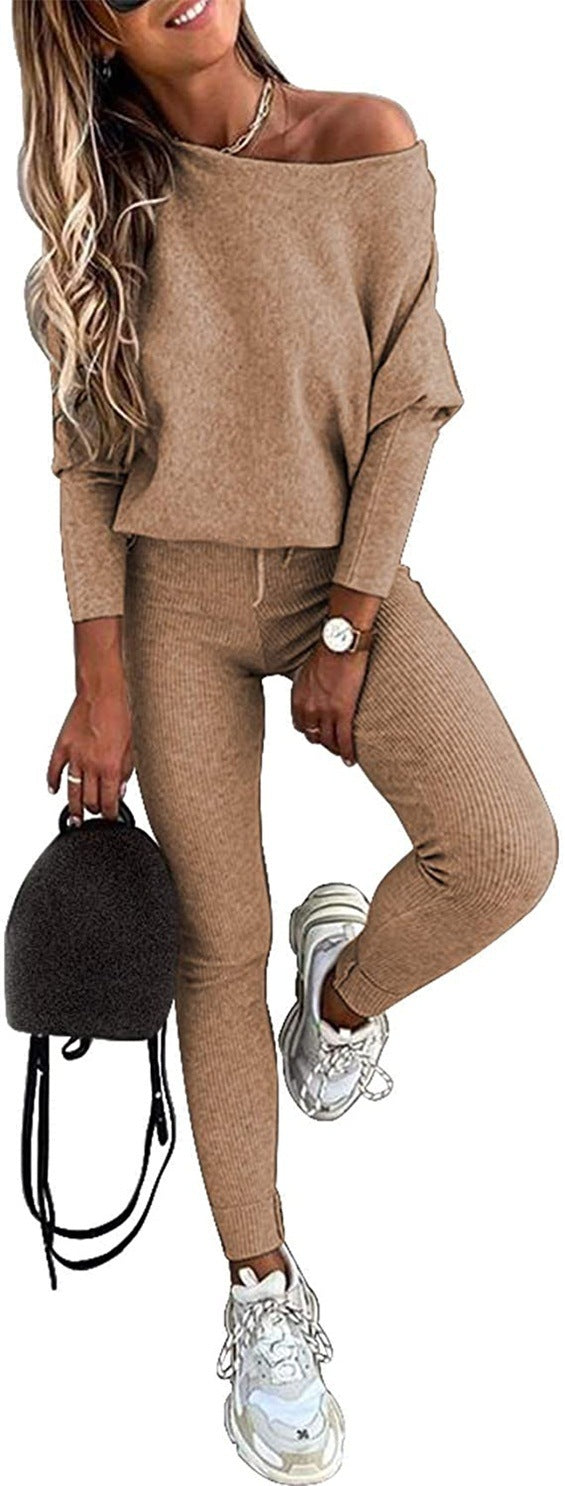 Solid Casual Lace Up Slant Shoulder Sports Pants Long Suit