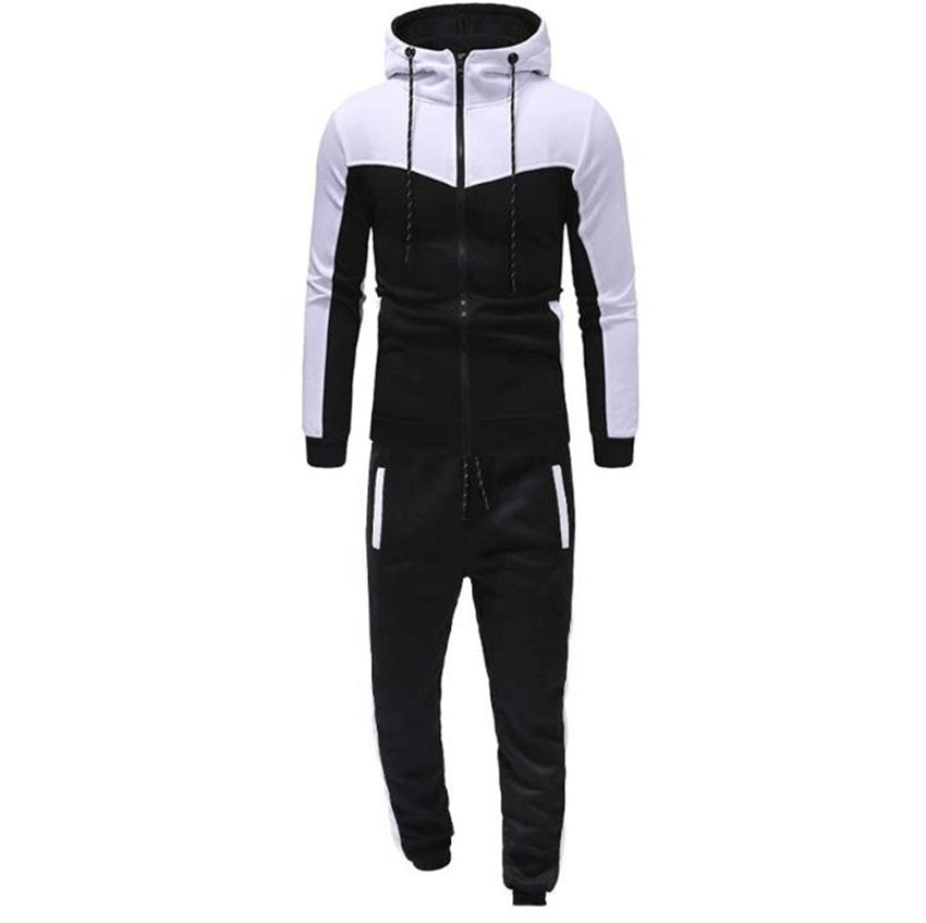 Men's Hooded Color Block Casual Cardigan Set