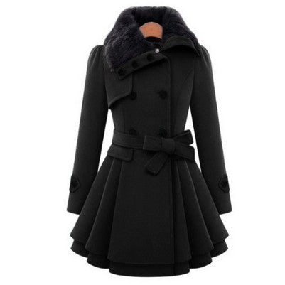 Women's Slim Mid-length Woolen Coat, Double-breasted Padded Coat