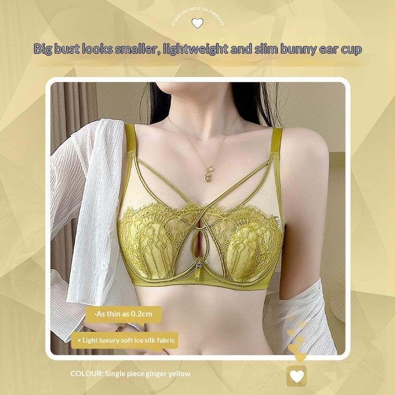 Sexy Cross-Over Lace Bra With Soft Underwire Thin Latex Design That Makes A Fuller Bust Appear Smaller