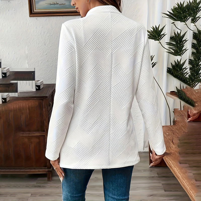 Women's Solid Color Notched Lapel Blazer - Textured Elegant Jacket For Fall&Winter Formal & Casual Wear