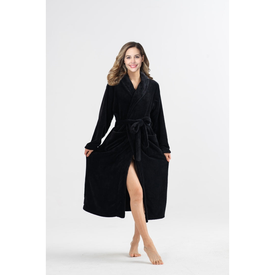 RONGTAI Womens Bathrobe Ladies Fleece Plush Warm Long Robes Fleece Nightgown Sleepwear