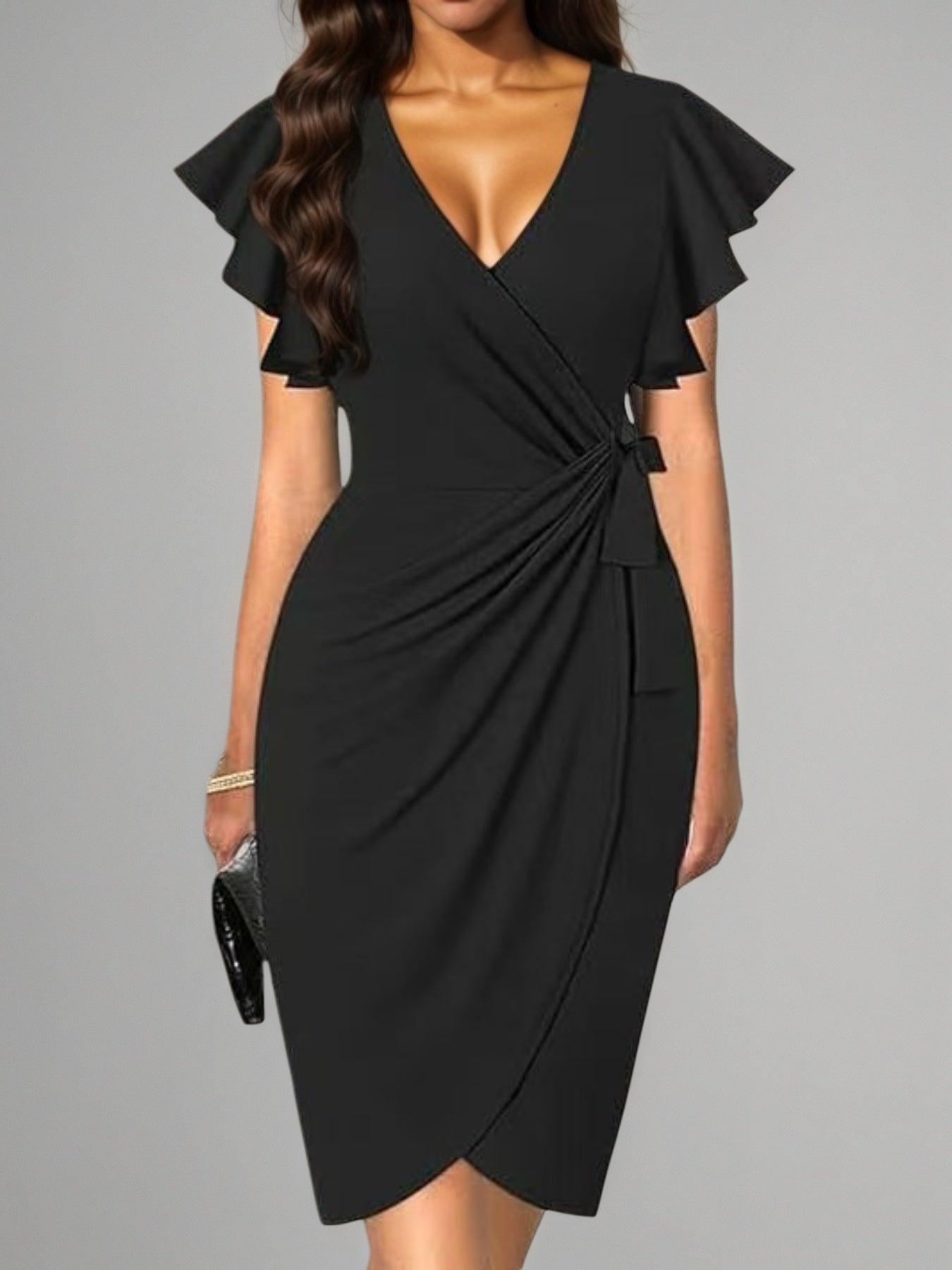2025 Middle Eastern New Women's Deep V-neck Pleated Sleeve Tight Casual Fashion Dress