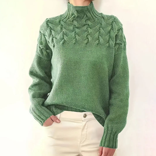 Plus Size Women's Turtleneck Sweater Solid Color Long Sleeve Patterned Knit Top For Autumn And Winter