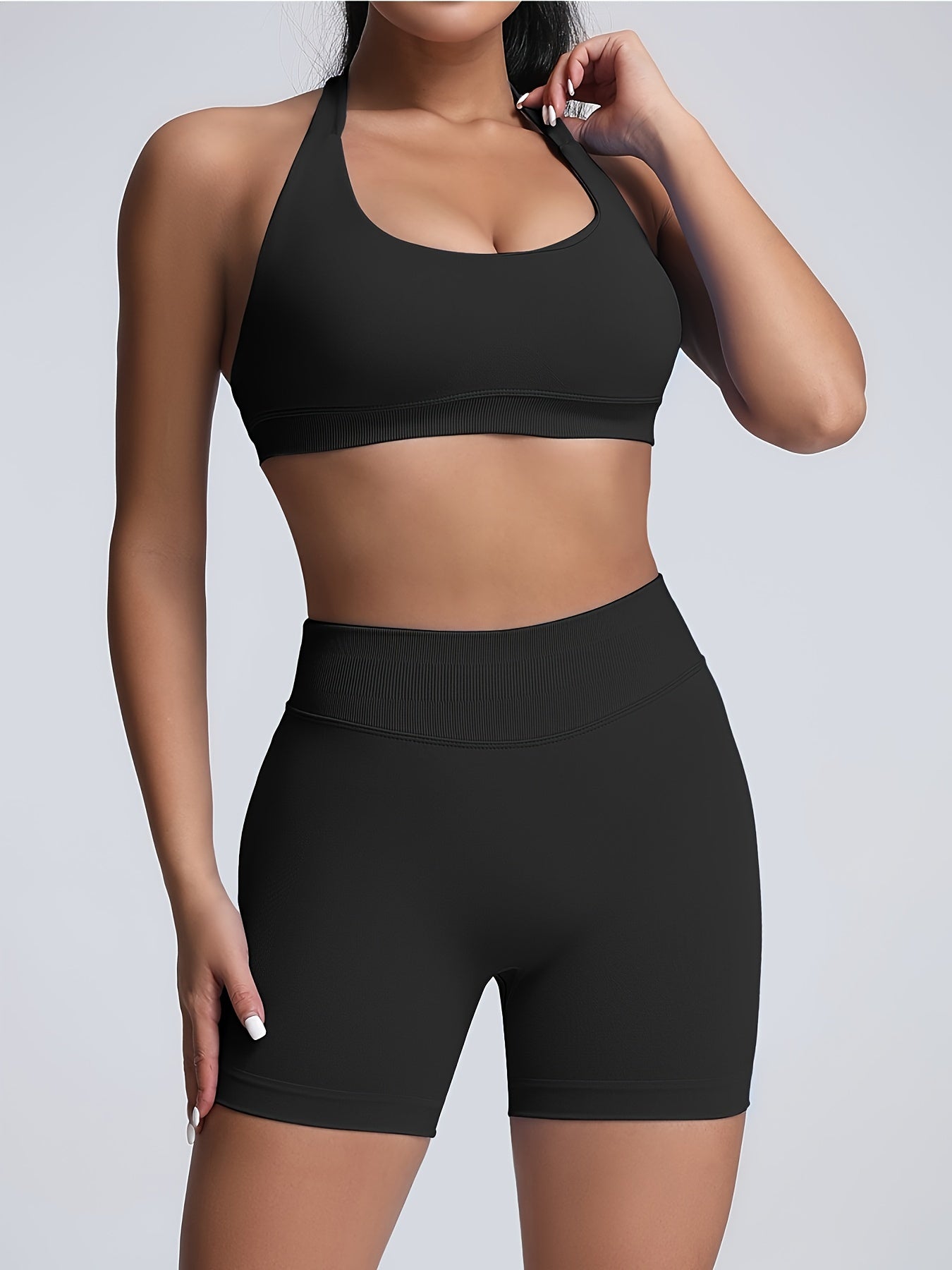 Women's Yoga Workout Set  Sports Bra High-Waist Shorts  Quick-Dry  Breathable
