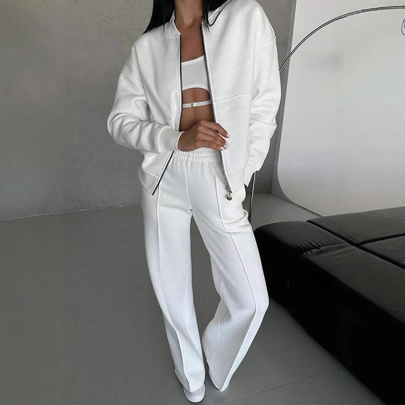 Women's 2 Piece Sweatsuit Set, Fall Zip Up Long Sleeve Sweatshirt Jacket And Wide Leg Sweatpants