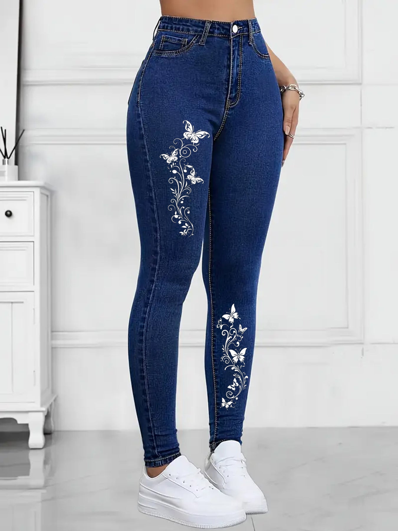 2025 Autumn European And American Embroidered Jeans, Pencil Pants, Small Legs, Women's New Style, Foreign Trade Quality, Casual, Tall, Skinny, Slimming Pants, Jeans, Women's Small Legs