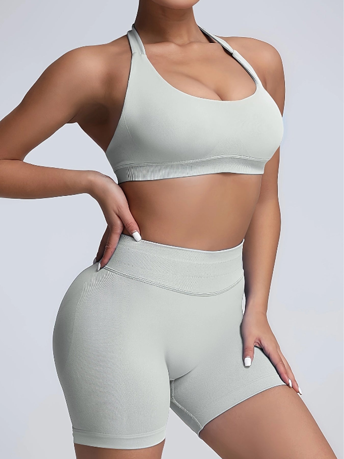 Women's Yoga Workout Set  Sports Bra High-Waist Shorts  Quick-Dry  Breathable