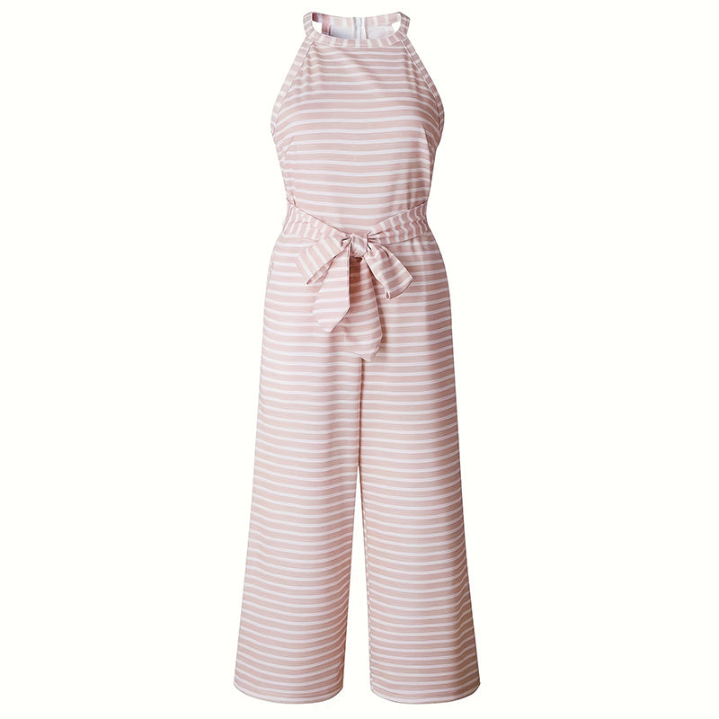 Womens Casual Striped Jumpsuits Summer Cap Sleeve Wide Leg Jumper Romper Button Down Travel Beach Outfits