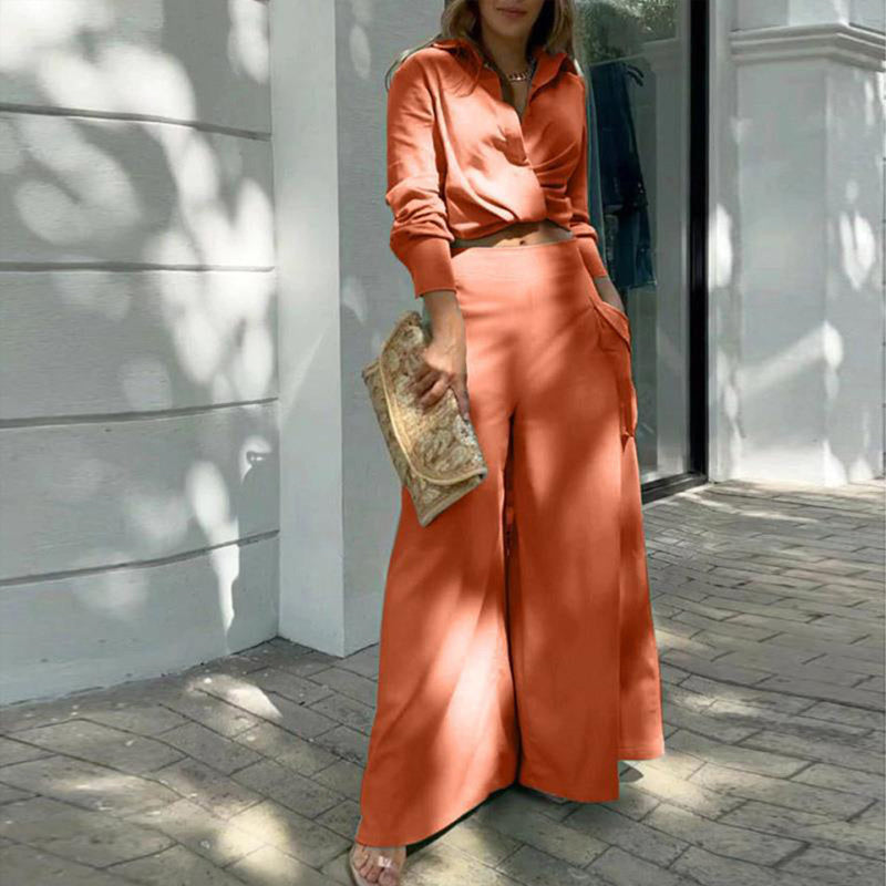 Women's Plus Size Elegant Pant Set - Crisscross Detail Top & Wide Leg Pants With Pockets Office & Casual Outfit