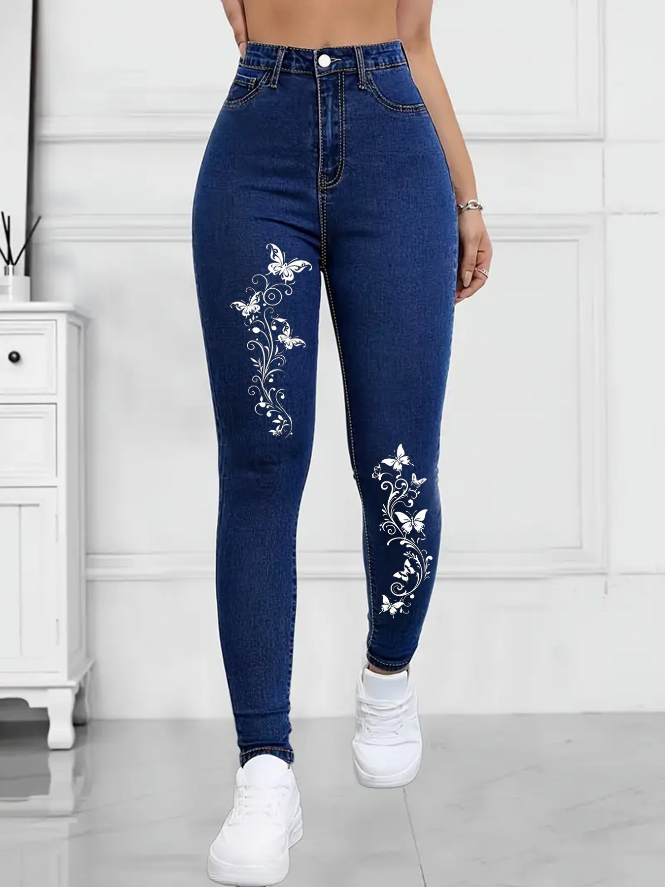 2025 Autumn European And American Embroidered Jeans, Pencil Pants, Small Legs, Women's New Style, Foreign Trade Quality, Casual, Tall, Skinny, Slimming Pants, Jeans, Women's Small Legs