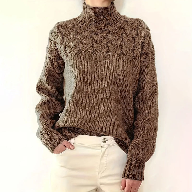 Plus Size Women's Turtleneck Sweater Solid Color Long Sleeve Patterned Knit Top For Autumn And Winter