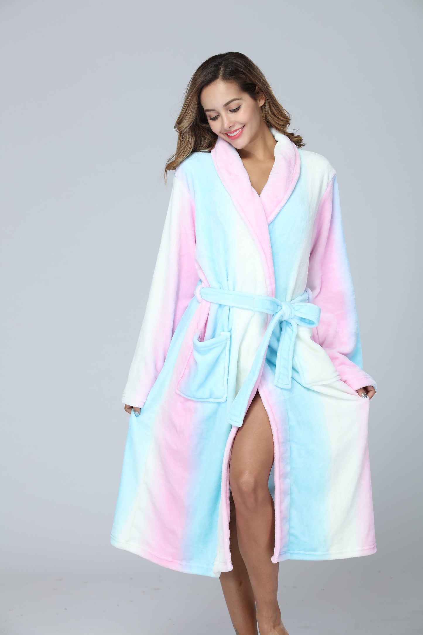Women Robe Fleece Plush Soft, Fluffy Fuzzy Cozy Warm Lightweight Bathrobe, Shower Spa House Long Robe For Women