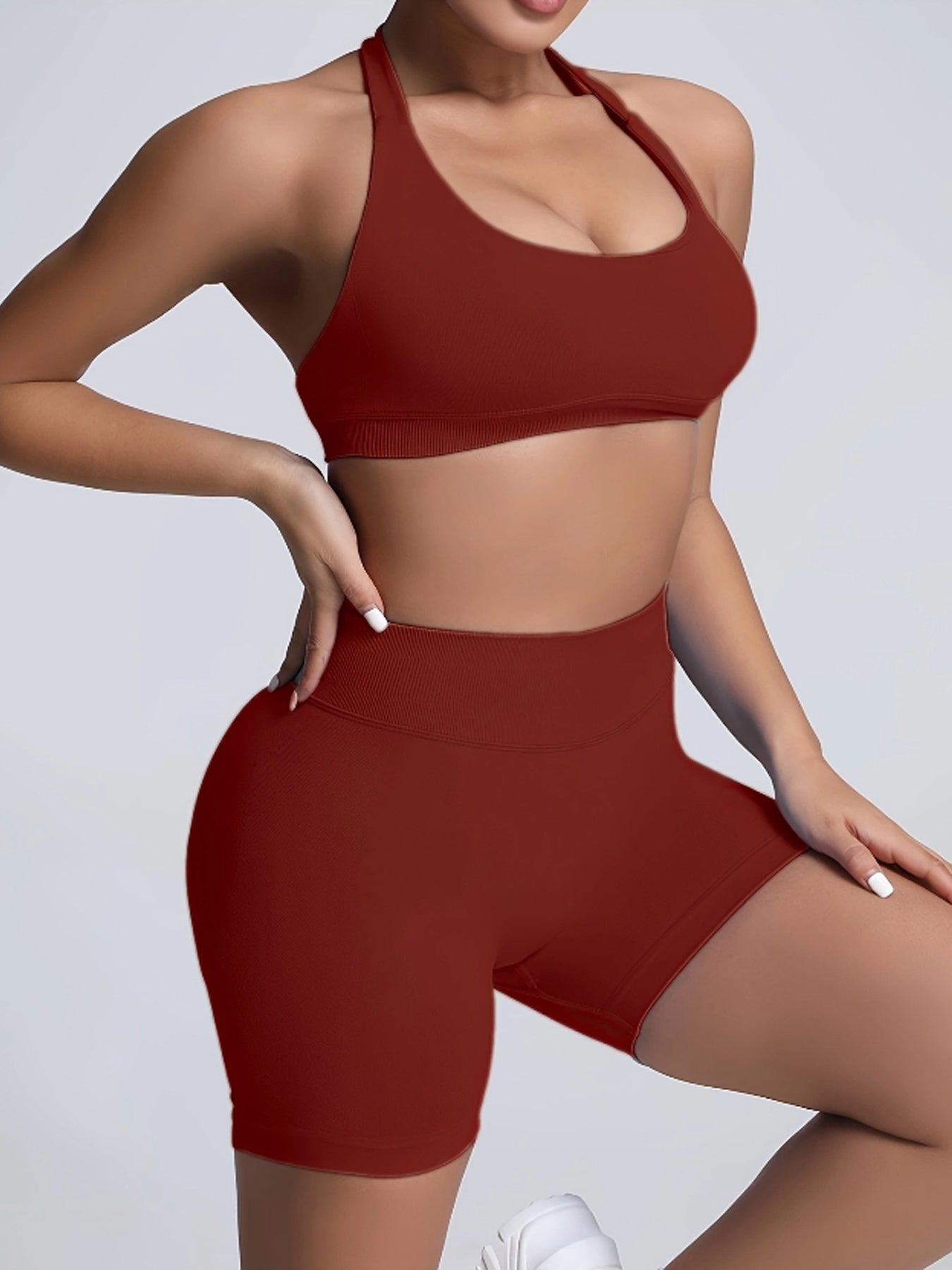 Women's Yoga Workout Set  Sports Bra High-Waist Shorts  Quick-Dry  Breathable