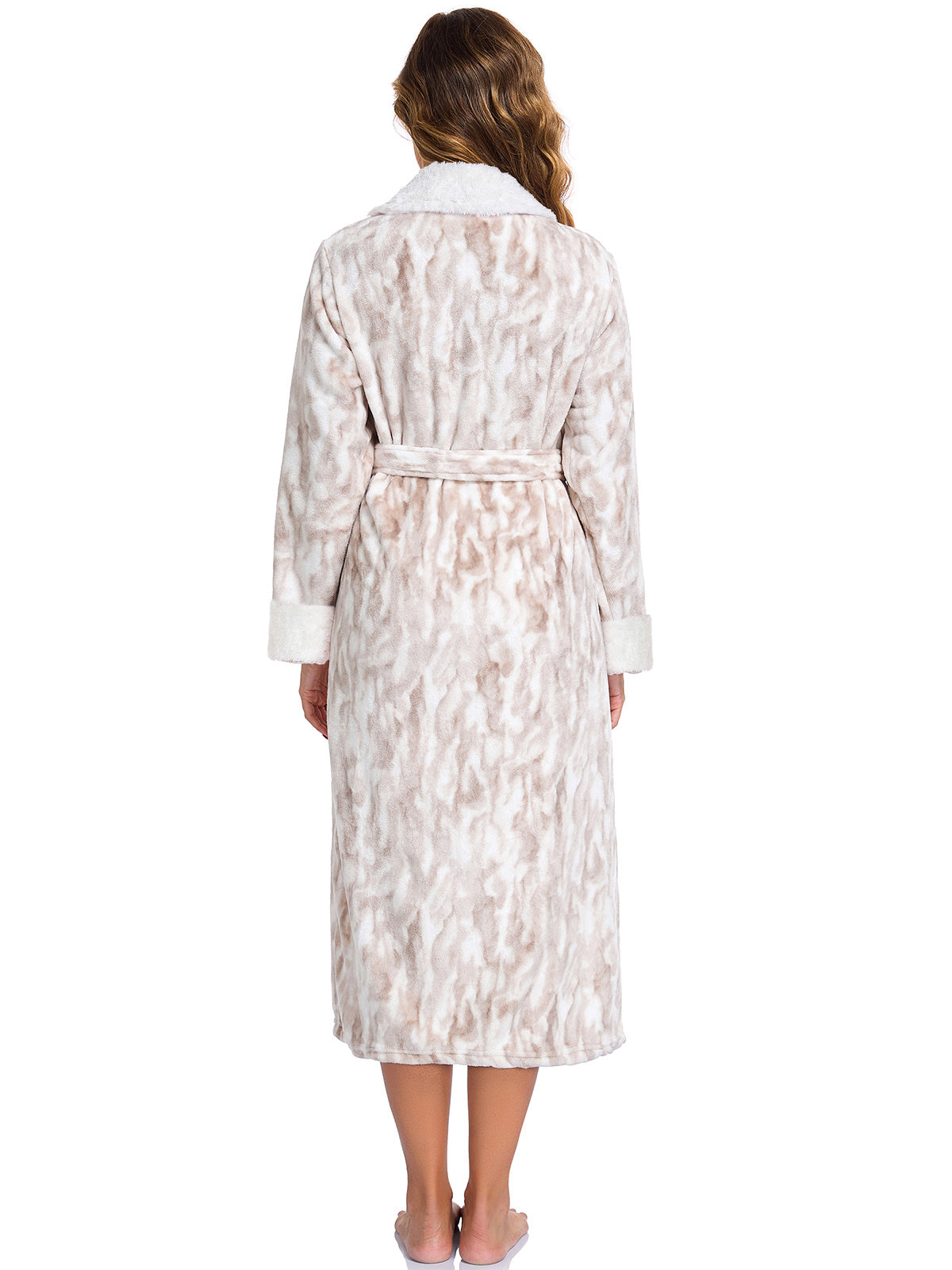 Women's Plus Size Fleece Robe 300GSM Heavyweight Soft Thermal Bathrobe With Pockets And Belt Solid Color Shawl Collar Robe