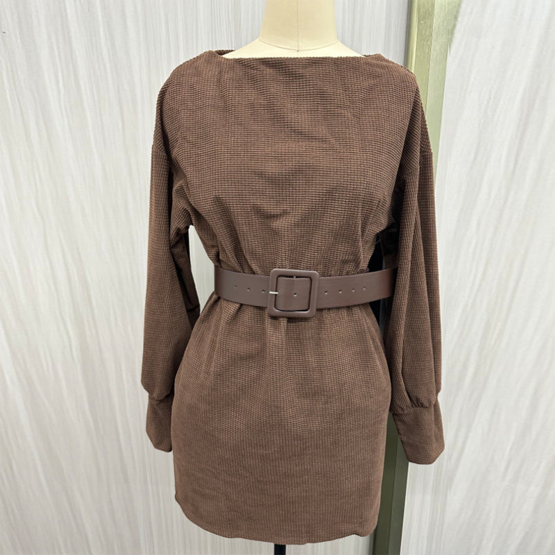 Women's Sexy Off Shoulder Belted Dress, Batwing Sleeve Bodycon Midi Dress For Party & Office