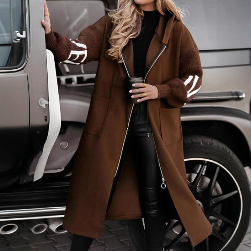 Women's Long Sleeve Letter Print Hooded Coat With Pockets - Zip Front Long Windbreaker For Spring&Fall