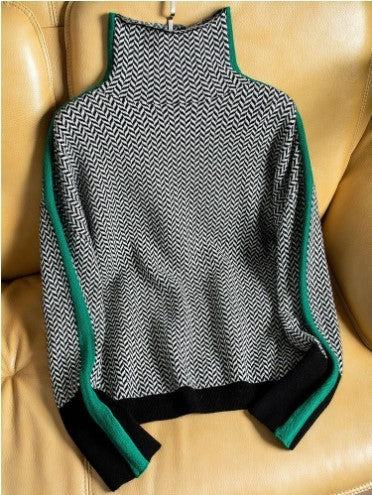 Loose Contrast Color Sleeve Full Imitation Wool Turtleneck Female Autumn And Winter