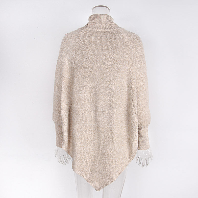 Women's Asymmetry Hem Turtleneck Sweater - Batwing Long Sleeve Casual Pullover For Fall Winter