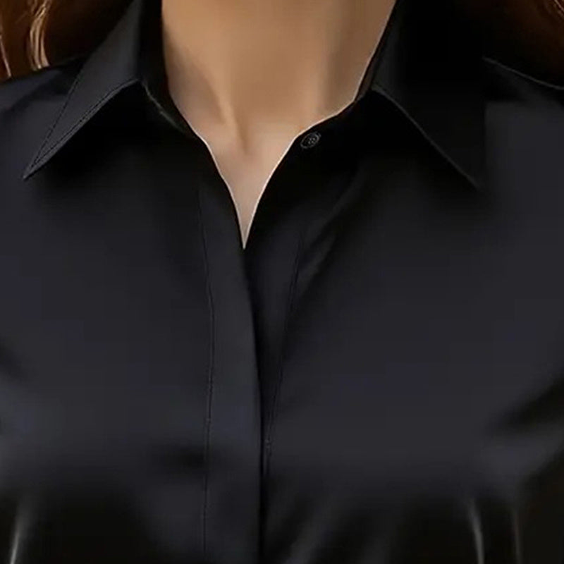 Women's Long Sleeve Satin Blouse, V Neck Loose Fit Tunic Top For Business Casual Office Fall