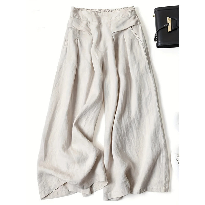 Women's Wide Leg Palazzo Pants Cotton Linen Elastic Waist Casual Pants Breathable Summer Trousers With Pockets