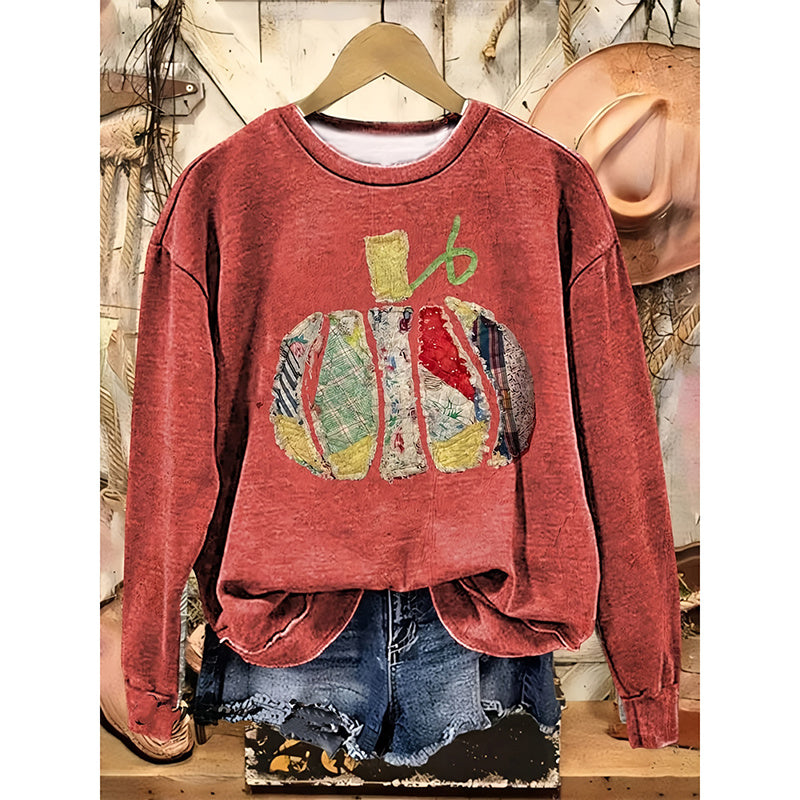 Women's Halloween Pumpkin Print T-Shirt Long Sleeve, Fall Thanksgiving Graphic Tee, Casual Holiday Gift Top