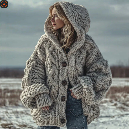 Women's Skin-friendly, Anti-pilling Knitted Cardigan With A Round Neckline, Loose Fit, And Long Length