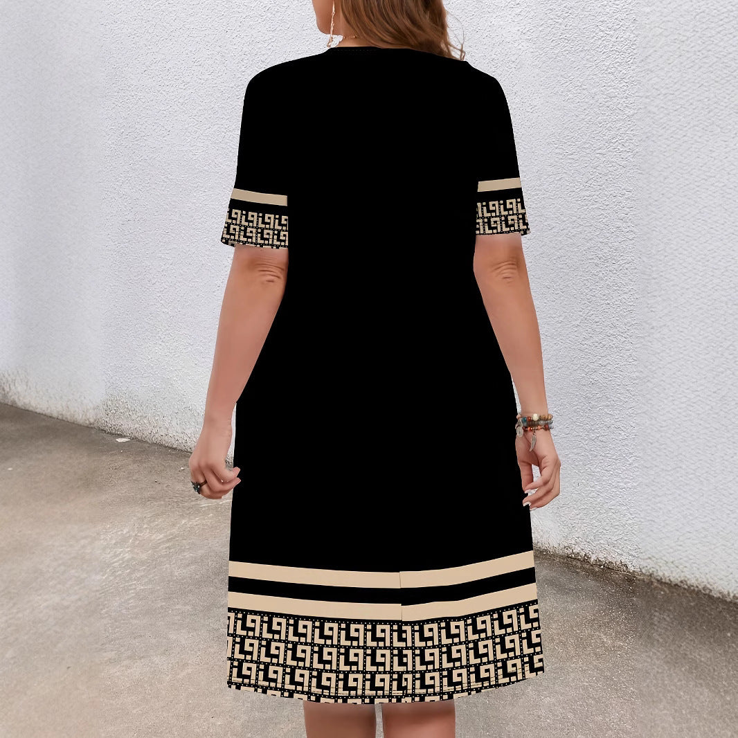 Comfortable Round Neck Fashion Elegant Contrast Color Short Sleeve Dress