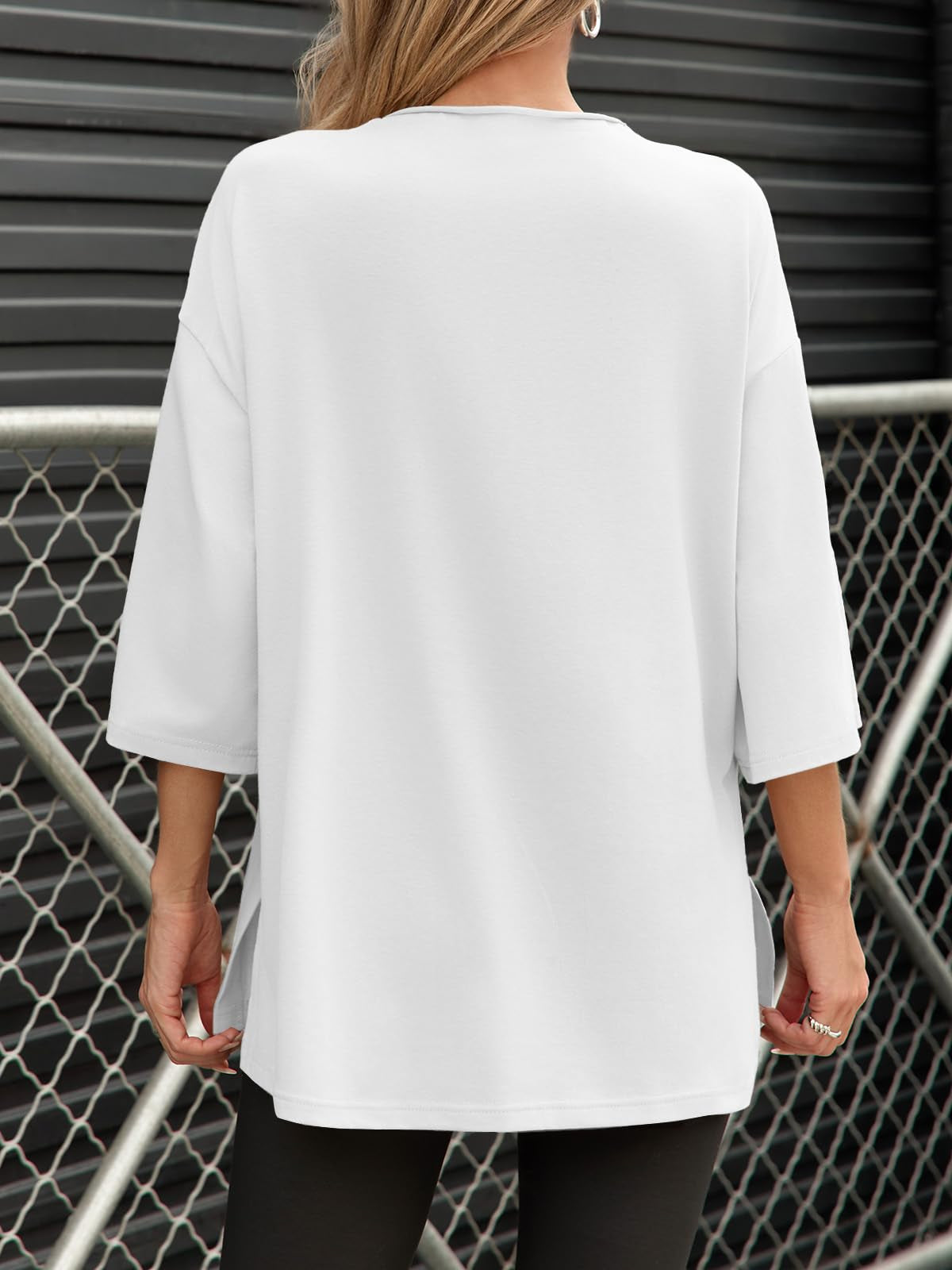 Fisoew Womens Oversized T Shirts Casual Sleeve Side Slit Workout Gym Loose Fit Summer Tee Tunic Tops