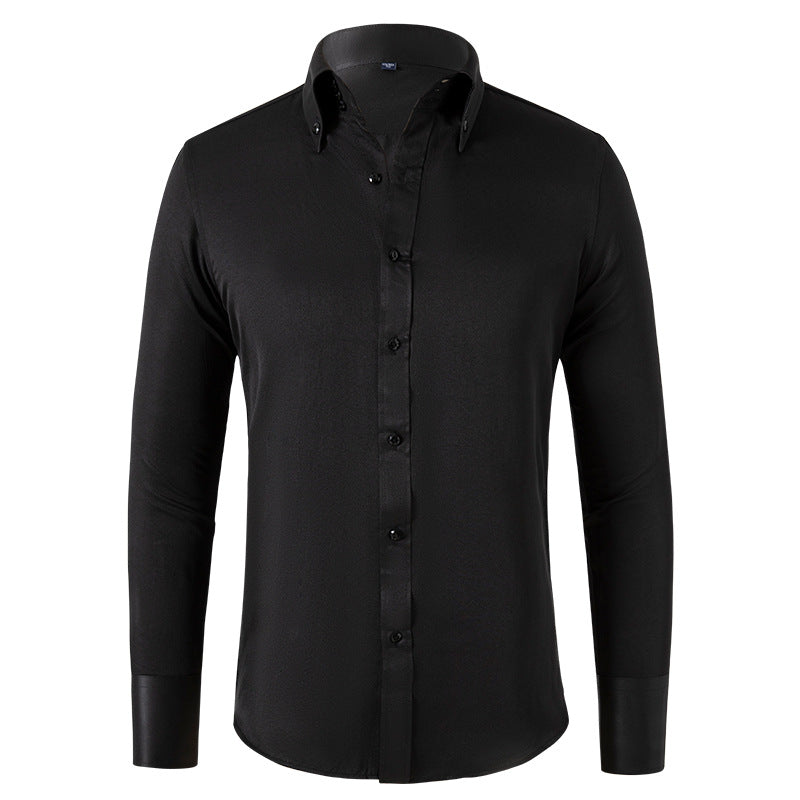 Business Casual French Style Crystal Buckle Men's Niche Shirt Long Sleeve