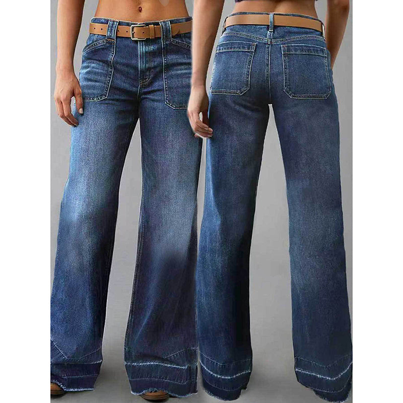 Wide Leg Straight Leg Jeans For Women High Waisted Loose Denim Pants, No Belt