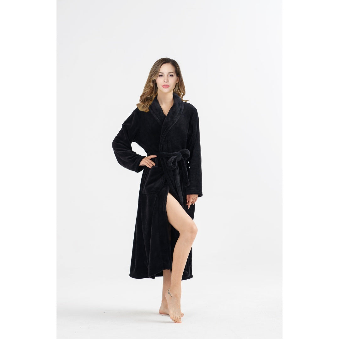 RONGTAI Womens Bathrobe Ladies Fleece Plush Warm Long Robes Fleece Nightgown Sleepwear