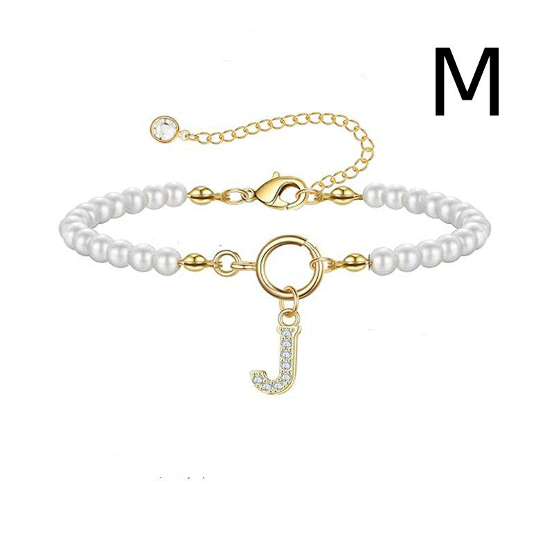 2024 New Fashion Toggle Clasp Initial Bracelet Women A-Z Letter Pendant 6mm Pearl Bracelet For Women Jewelry Gift