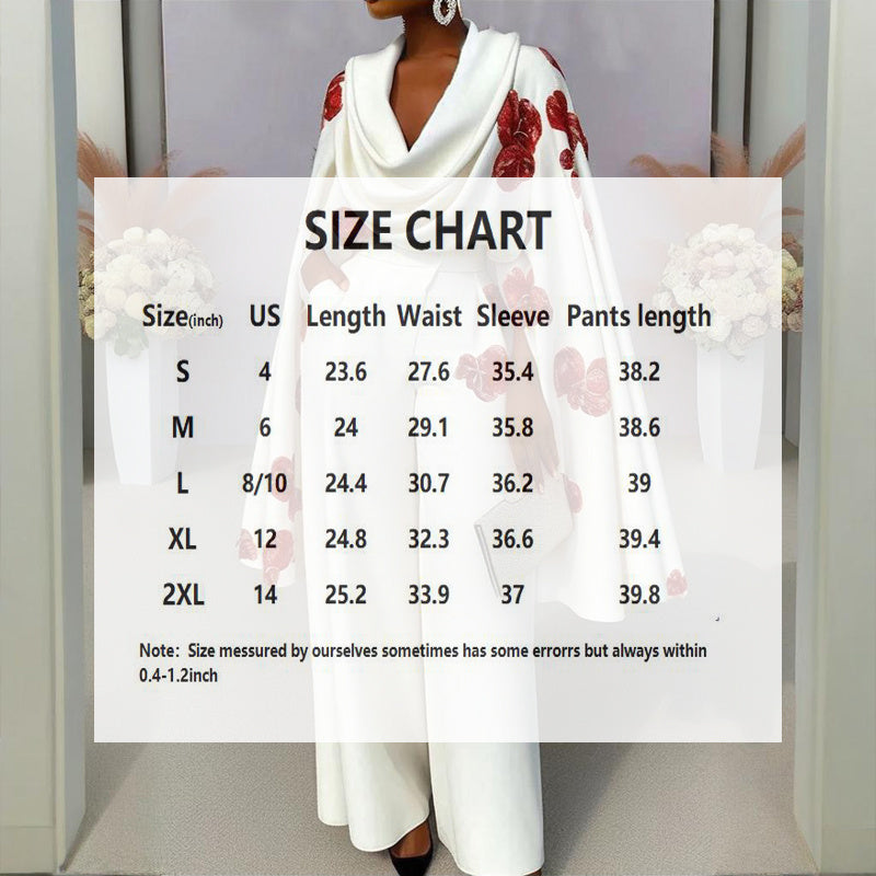Women's Floral Print Mock Neck Long Sleeve Top & Wide Leg Pants Set With Pockets - Stylish Spring&Summer Outfit