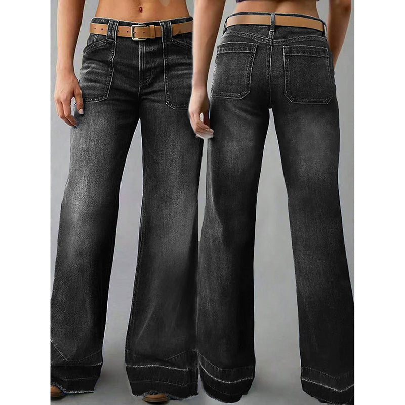 Wide Leg Straight Leg Jeans For Women High Waisted Loose Denim Pants, No Belt
