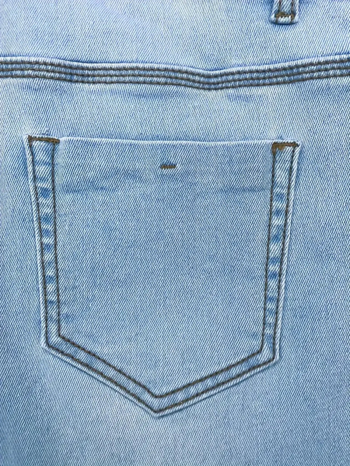 High Waisted Button Slim Fit Ripped Jeans - Made Of Light Blue Old Denim Fabric With Built-in Zipper, Elastic And Breathable, Street Style Jeans, High Waisted Jeans