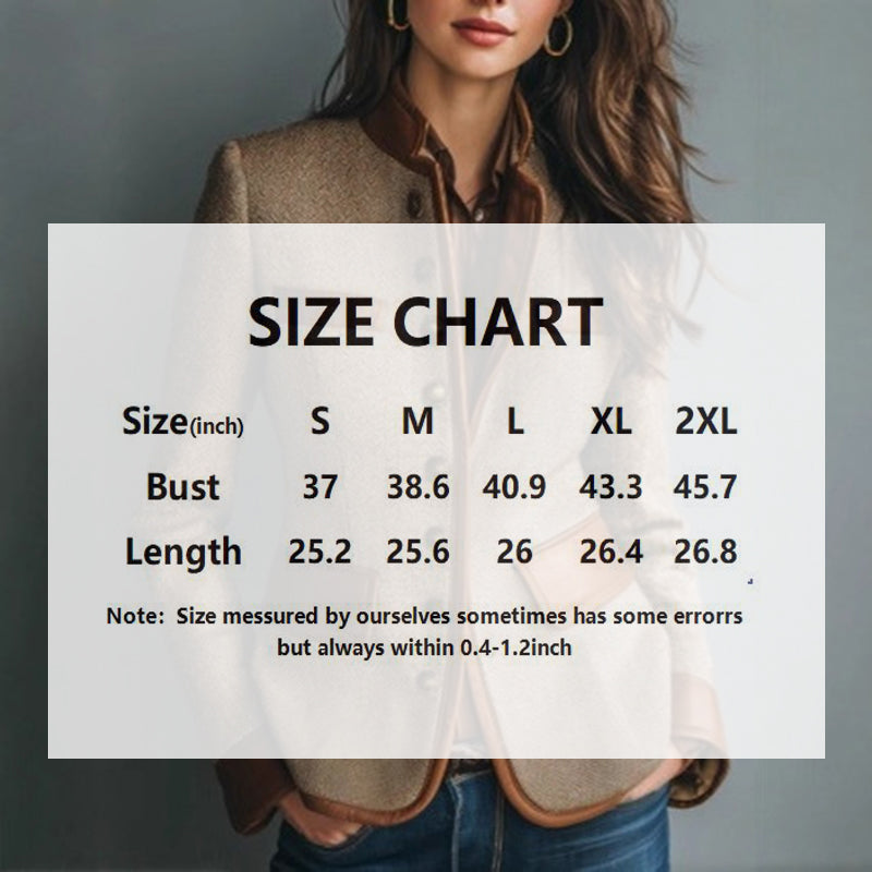 Women's Retro Elegant Jacket, Color-Block Button Front Coat With Stand Collar For Casual And Formal Wear