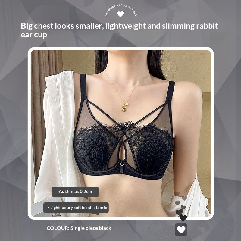 Sexy Cross-Over Lace Bra With Soft Underwire Thin Latex Design That Makes A Fuller Bust Appear Smaller